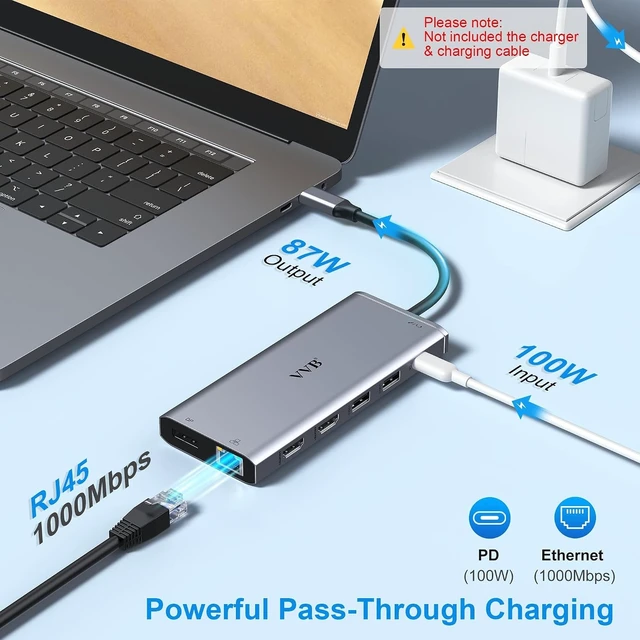 Alt view image 13 of 14 - USB C Laptop Docking Station Dual Monitor HDMI for Dell/ /HP Laptop 14 in 1 USB C Hub Multiport Adapter Dongle Dock USB C to 2 HDMI 4K+DisplayPort+Ethernet+4USB+2USB C+100W PD Charger+SD/TF+Audio