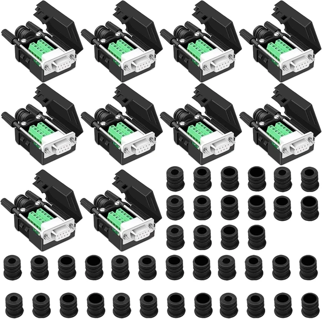 Alt view image 8 of 14 - 10PCS DB9 Female Breakout Connector,DB9 Solderless RS232 D-SUB Serial to 9-pin Port Terminal Adapter Connector Breakout Board with Case Long Bolts Tail Pipe