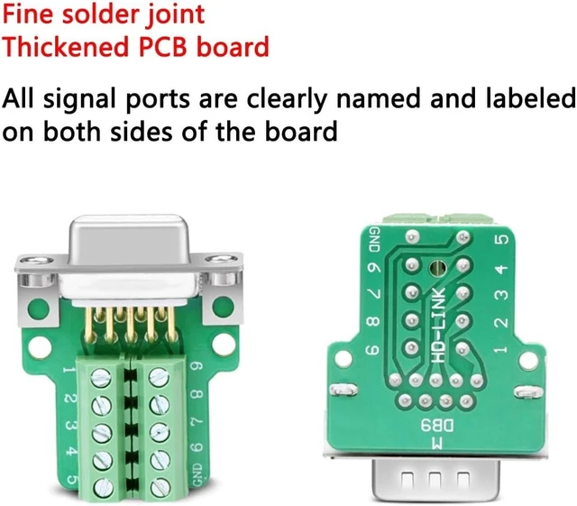 Alt view image 12 of 14 - 10PCS DB9 Female Breakout Connector,DB9 Solderless RS232 D-SUB Serial to 9-pin Port Terminal Adapter Connector Breakout Board with Case Long Bolts Tail Pipe