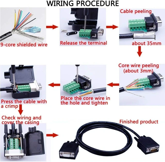Alt view image 14 of 14 - 10PCS DB9 Female Breakout Connector,DB9 Solderless RS232 D-SUB Serial to 9-pin Port Terminal Adapter Connector Breakout Board with Case Long Bolts Tail Pipe