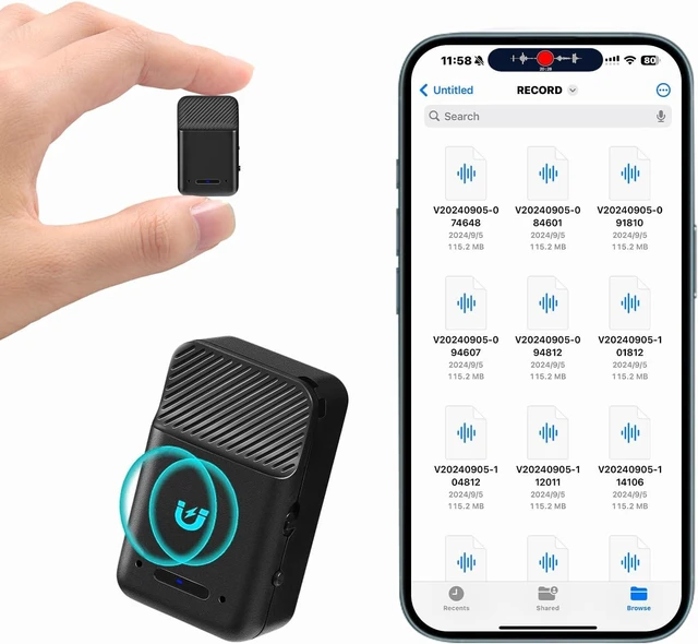 Alt view image 8 of 14 - Mini Magnetic Voice Recorder Voice Activated Audio Recording Device for Car, Meeting, Office 72-Hour Battery, USB-C, Noise Reduction, One-Click Operation