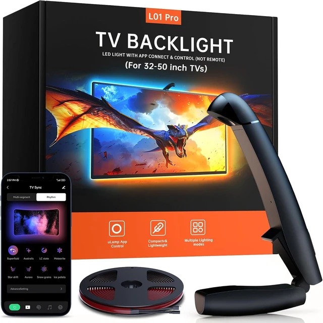 Alt view image 8 of 14 - TV LED Backlight, 11.5ft Cuttable TV Lights That Change with TV for 32-50 Inch Screen and PC Monitor, TV Backlight with Sensor, Smart App Control, Game & Music Sync Color Changing Lights
