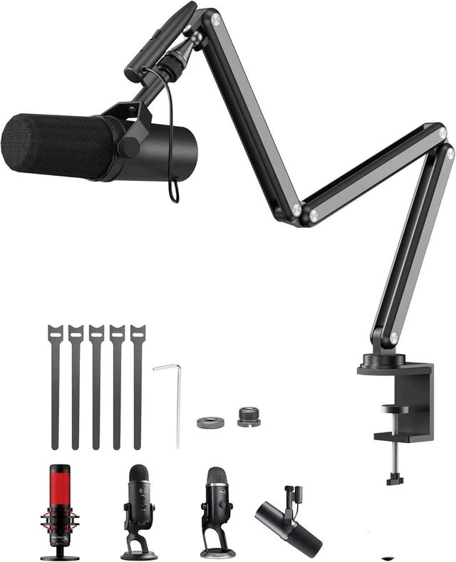 Alt view image 5 of 8 - Aluminum Alloy Boom Arm Microphone Stand for Desk, Three-Section Adjustable Mic Arm Mount with Cable Management Channels for Desktop Podcasting, Recording, Streaming, Gaming, Home Office-Gray