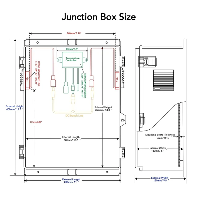 Alt view image 14 of 14 - Outdoor Electrical Box, Waterproof Electrical Junction Box IP65 ABS Plastic Enclosure with Fan & Thermostat, Mounting Plate and Hinged Lid (15.7" H x 11" L x 5.9" W)