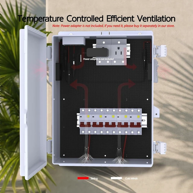 Alt view image 13 of 14 - Outdoor Electrical Box, Waterproof Electrical Junction Box IP65 ABS Plastic Enclosure with Fan & Thermostat, Mounting Plate and Hinged Lid (15.7" H x 11" L x 5.9" W)
