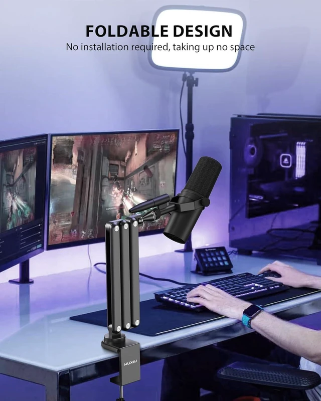 Alt view image 8 of 8 - Aluminum Alloy Boom Arm Microphone Stand for Desk, Three-Section Adjustable Mic Arm Mount with Cable Management Channels for Desktop Podcasting, Recording, Streaming, Gaming, Home Office-Gray