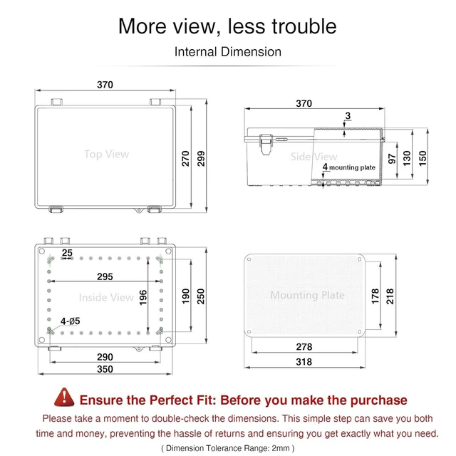 Alt view image 13 of 14 - Outdoor Electrical Box, 14.6"x10.6"x5.9" Waterproof Junction Box IP67 Plastic Enclosure Grey ABS Weatherproof for Projects WiFi Lighting Pump Control