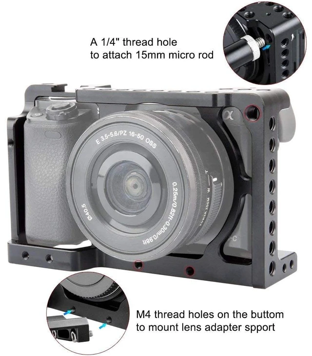 Alt view image 3 of 7 - NICEYRIG Camera Cage Kit for Sony A6400/ A6100/ A6300/ A6000, with Cheese Top Handle Cable Lock Clamp