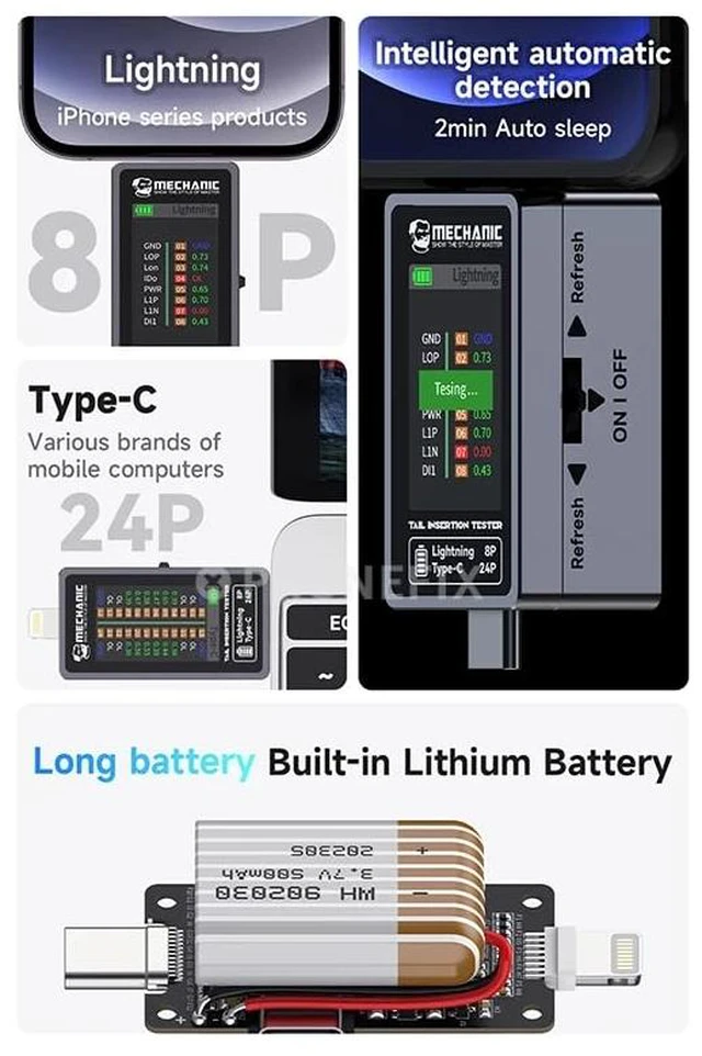 Alt view image 5 of 7 - Type-C Lightning Interface Tail Insertion Detector Mechanic T-824, High Precision Digital Display Tester for Tail Plug Detection iPhone Mobile Phone Tablet Apple iPad Mac Android Phone