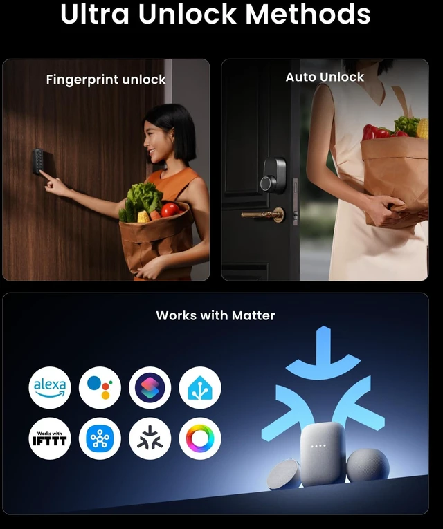 Alt view image 3 of 7 - Smart Lock Ultra with Keypad,Fingerprint Door Lock, App Remote Control, Built-in WiFi Keypad Deadbolt, Auto Unlock, Waterproof&Easy Install, Supports Alexa and Google
