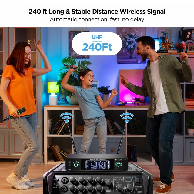 Alt view image 2 of 7 - Dual UHF Wireless Microphone System with 2 Rechargeable Handheld Microphone | 1/4''Output, xlr Output, for Home Karaoke, Meeting, Party, Church, DJ, Wedding(UHF 240ft Range)(Receiver with Bluetooth)