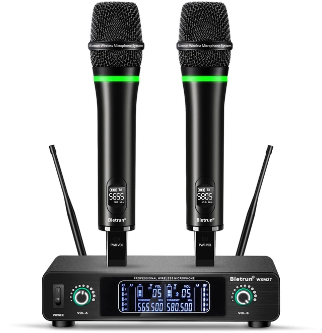 Main image of Dual UHF Wireless Microphone System with 2 Rechargeable Handheld Microphone | 1/4''Output, xlr Output, for Home Karaoke, Meeting, Party, Church, DJ, Wedding(UHF 240ft Range)(Receiver with Bluetooth)