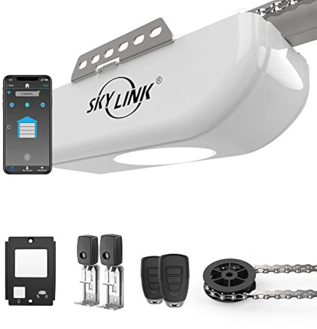 Main image of Skylink 3/4HPF Garage Door Opener Featuring Alexa with Extremely Quiet DC Motor, Chain Drive, 2 Remote Controls, Deluxe Wall Console and WiFi Compatible, ATR-1722W