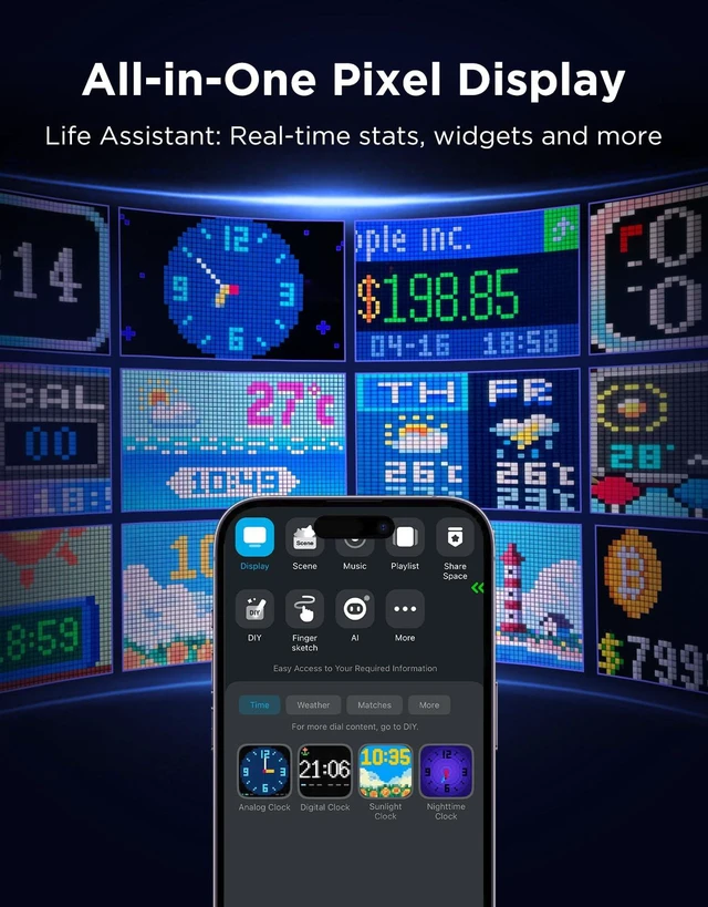 Alt view image 6 of 7 - Govee x PAC-MAN Gaming Pixel Light, LED Panel with Real-time Info Display | 150+ Scene Modes & DIY Options, Smart Pixel Lights (Wi-Fi Only), Works with Alexa, Game Room Decor, 52x32 Pixels