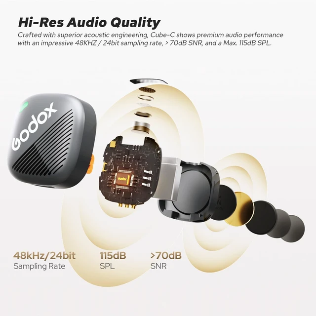 Alt view image 7 of 7 - GODOX Cube-C Comb Kit2 Wireless Lavalier Microphone | For Camera/iPhone/Android/PC, 300m(1000ft.) Range, 48KHz 24Bit, Noise Cancellation, 10H Battery Life, For Vlog, Interview
