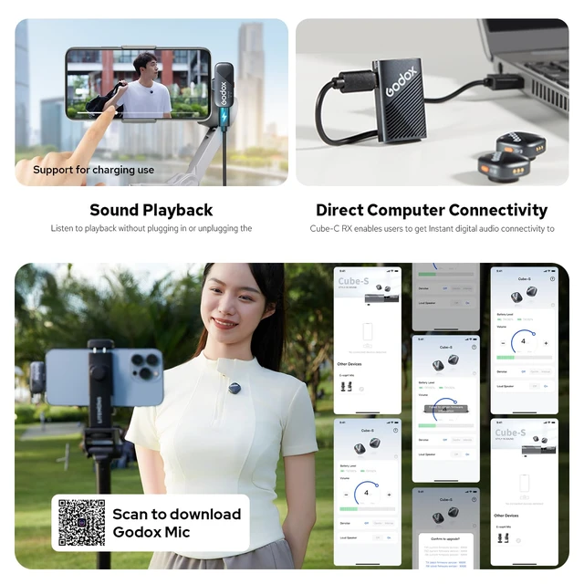 Alt view image 5 of 7 - GODOX Cube-C Combo Kit2 Wireless Lavalier Microphone System | 48kHz 24bit Audio, 1000ft Range, 40H Battery, Dual Audio Backup, 2TX+1RX+Charging Case for Multi Devices
