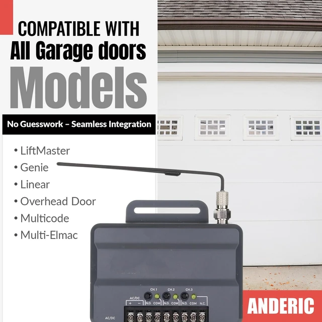 Alt view image 2 of 7 - Anderic 850LM Universal Gate and Garage Door Opener Receiver, Remote | & Power Supply Kit - Compatible with Liftmaster Gate Door Openers and Commercial Garage Doors - Works All Brands - RR850LM