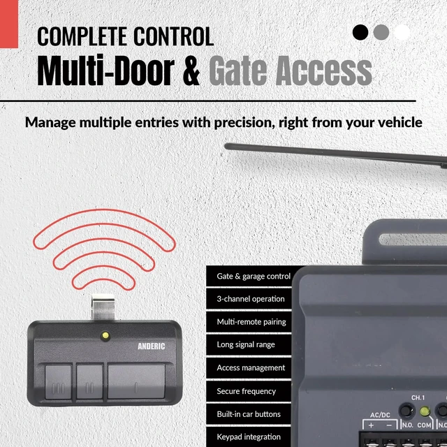Alt view image 3 of 7 - Anderic 850LM Universal Gate and Garage Door Opener Receiver, Remote | & Power Supply Kit - Compatible with Liftmaster Gate Door Openers and Commercial Garage Doors - Works All Brands - RR850LM