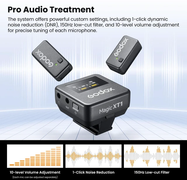 Alt view image 7 of 7 - GODOX Magic XT1 Touchscreen Wireless Lavalier Microphone | For Camera/Android/iPhone 15&16/PC, 48kHz/24-bit, Noise Cancellation, 2.4G Wireless 656ft Range, For TikTok Vlog Youtuber