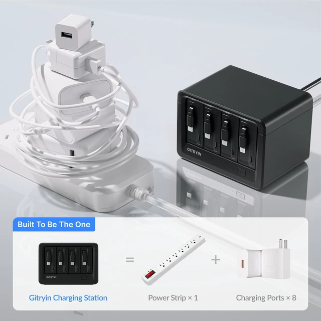 Alt view image 5 of 7 - 12-in-1 Desktop Charging Station, 260W USB Retractable GaN Charger | Modular Charging Hub with 4 AC, 4 USBC, 33.5in Retractable Cables, Fast Charger for Laptop, Phone, Tablet, Home Office, Black