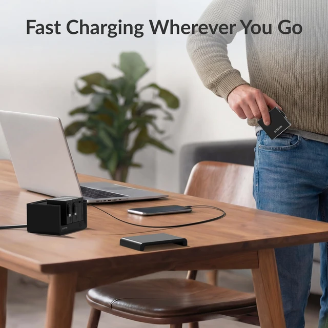 Alt view image 7 of 7 - 12-in-1 Desktop Charging Station, 260W USB Retractable GaN Charger | Modular Charging Hub with 4 AC, 4 USBC, 33.5in Retractable Cables, Fast Charger for Laptop, Phone, Tablet, Home Office, Black