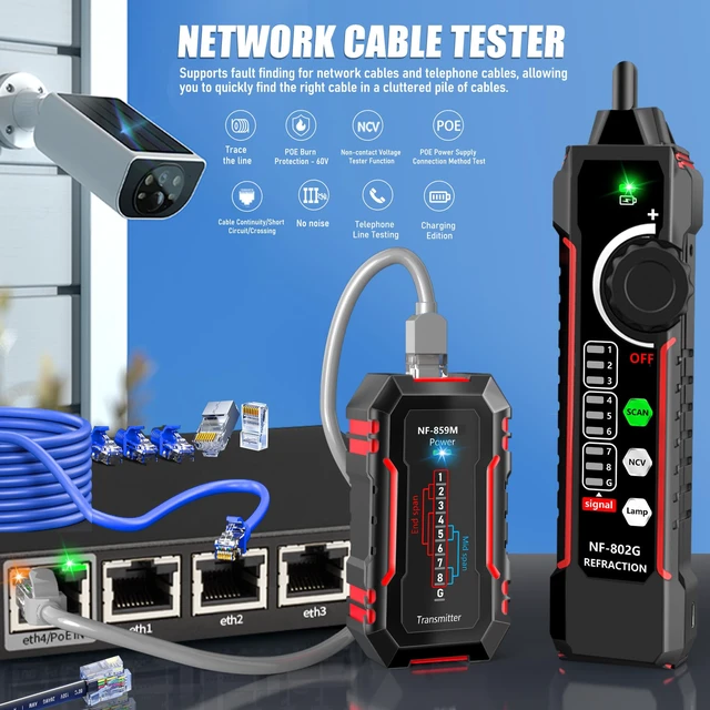 Alt view image 2 of 7 - NF-802MG Network Cable Tester Ethernet Cable Tester with NCV and SCAN | for PoE Voltage/Cat5/Cat5e/Cat6/Cat6a CAT3 Phone Line RJ11 RJ45 Network Tester Wire Tracer Ethernet LAN Telephone Line Finder