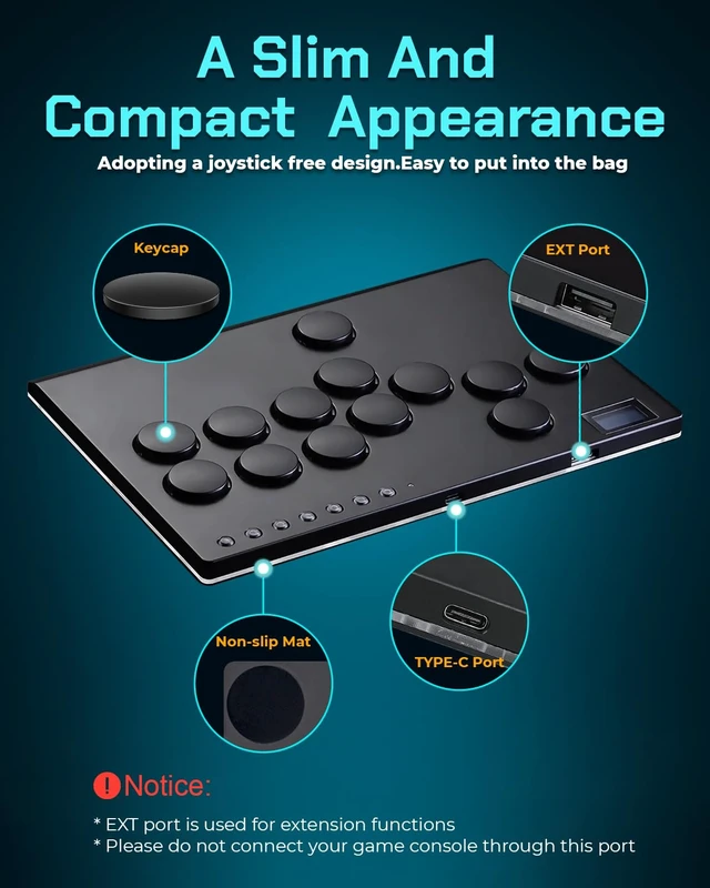 Alt view image 3 of 7 - Sehawei Haute42 All Metal Arcade Stick 13Keys All-Button Controller | Supports SOCD, Custom RGB & Turbo Function, Compatible with PC/Ps3/Ps4/Switch/Steam