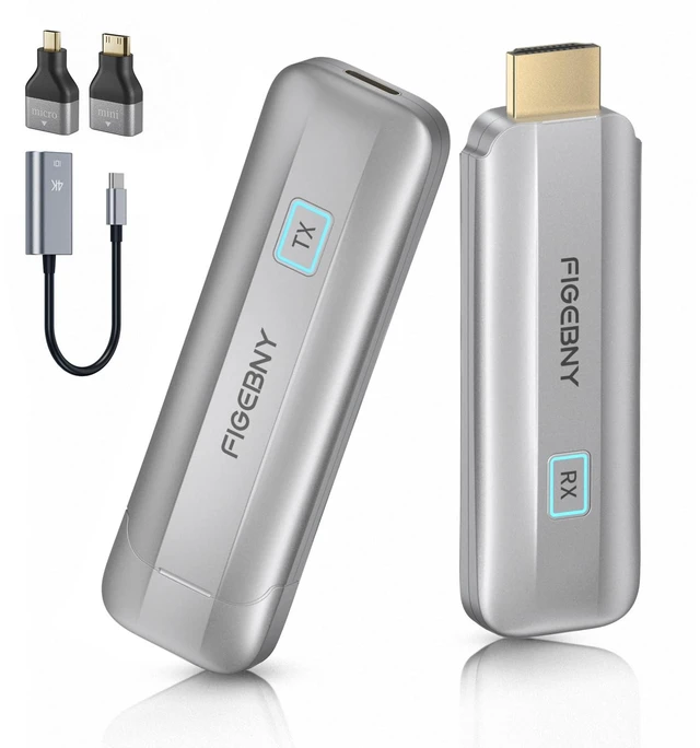 Main image of Wireless HDMI Transmitter and Receiver 4K, FIGEBNY Wireless HDMI Extender Sender Kit 2.4G/5G for Streaming Video Audio to Monitor for TV Box/PC/Laptop/HDTV/Projector Camera Portable Silver