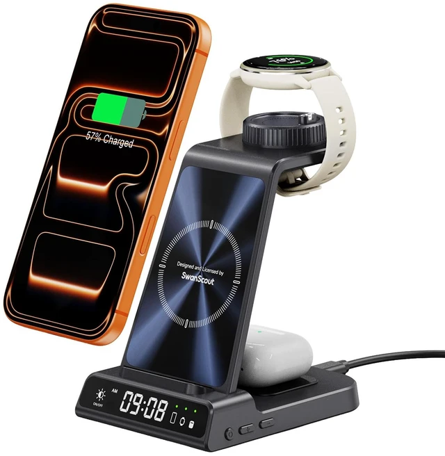 Main image of Charger for Garmin Watch and iPhone, 3 in 1 Wireless Charging Station | For fenix, Venu, Forerunner, vivoactive, Instinct, Charger Stand for Samsung Phone, for AirPods, for Galaxy Buds4, No Adapter
