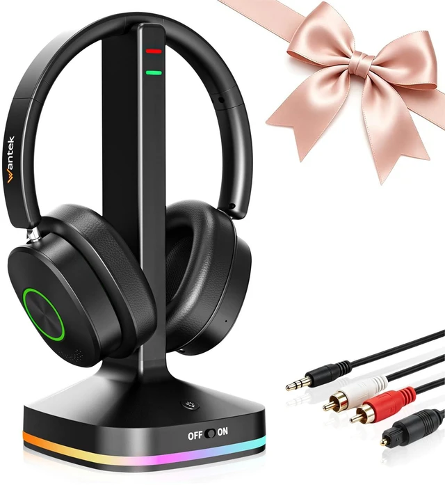 Main image of Wantek Wireless Headphones for TV with Transmitter, Optical, AUX & RCA | Bluetooth Headphones for TV, Clear Dialogue 40ms low-latency Comfortable Over Ear TV Headphones Wireless for Seniors