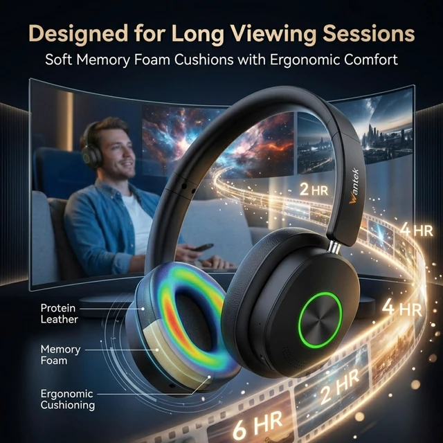 Alt view image 5 of 7 - Wantek Wireless Headphones for TV with Transmitter, Optical, AUX & RCA | Bluetooth Headphones for TV, Clear Dialogue 40ms low-latency Comfortable Over Ear TV Headphones Wireless for Seniors
