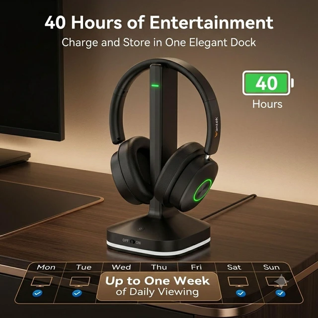 Alt view image 6 of 7 - Wantek Wireless Headphones for TV with Transmitter, Optical, AUX & RCA | Bluetooth Headphones for TV, Clear Dialogue 40ms low-latency Comfortable Over Ear TV Headphones Wireless for Seniors