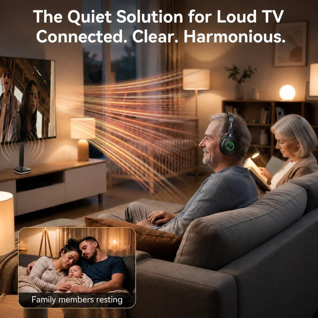 Alt view image 2 of 7 - Wantek Wireless Headphones for TV with Transmitter, Optical, AUX & RCA | Bluetooth Headphones for TV, Clear Dialogue 40ms low-latency Comfortable Over Ear TV Headphones Wireless for Seniors