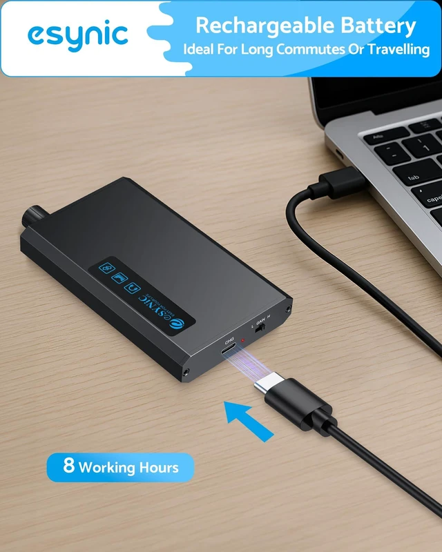 Alt view image 6 of 7 - eSynic Bluetooth 5.1 Receiver Headphone Amplifier Portable-1500mAH Rechargeable 3.5MM Headphone Amp-16-300-Two-Stage Gain Switch-Compact-Aluminum Matte Surface-for Phone/Car Aux/CD Players
