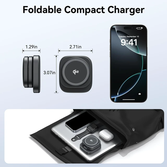 Alt view image 6 of 7 - Wireless Charging Station for iPhone, 3 in 1 Charging Station Apple, Foldable Magnetic Stand Compatible with MagSafe Qi2, iPhone 17 16 15 14 13 12 Air, Apple Watch Series & Air pods 4 3 2 Pro