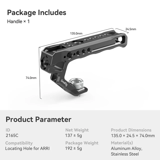 Alt view image 7 of 7 - SMALLRIG Top Handle with Locating Holes for ARRI for Camera Cage, Ergonomic Design, with Anti-Off Designed Cold Shoe Adapter - 2165C