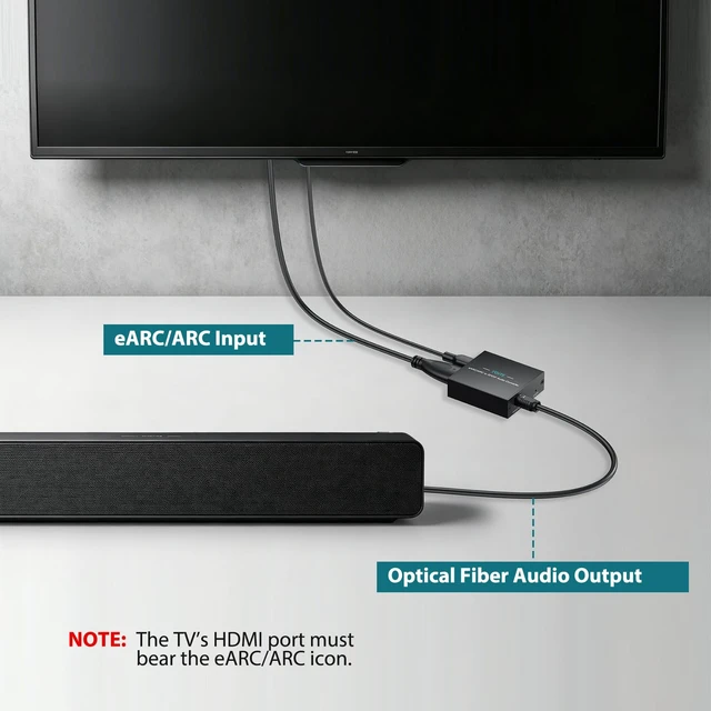 Alt view image 2 of 7 - YGiTK eARC Audio Extractor, HDMI ARC to Optical Adapter, 24Bit/192kHz | Converts TV eARC/ARC HDMI audio to optical output for soundbars, wireless TV headphones and home theater systems