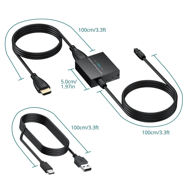 Alt view image 6 of 7 - YGiTK eARC Audio Extractor, HDMI ARC to Optical Adapter, 24Bit/192kHz | Converts TV eARC/ARC HDMI audio to optical output for soundbars, wireless TV headphones and home theater systems