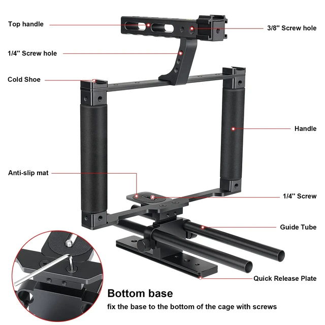 Alt view image 4 of 7 - Universal Aluminum Alloy DSLR Mirrorless Camera Camcorder Stabilizer Extension Cage Mount for Mic Monitor Light, Movie Making Rig YouTube Tiktok Vlogging Video Kit w/Phone Holder for Canon Sony Nikon