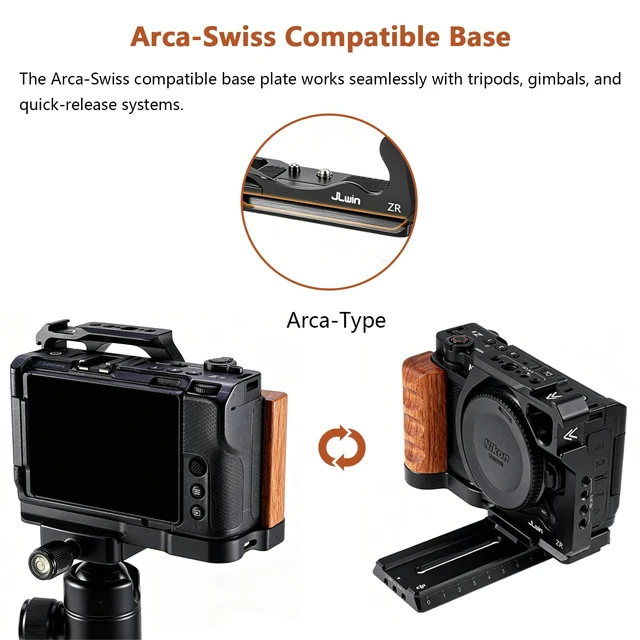 Alt view image 4 of 5 - JLWIN ZR Camera Cage with Ergonomic Wooden Handle for Nikon ZR Cinema Camera Full Access Video Rig, Aluminum Alloy Build, Cold Shoe Mount, Arca-Swiss Base, Perfect for Vlogging & Filmmaking