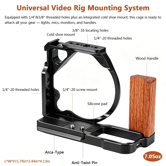 Alt view image 5 of 5 - JLWIN ZR Camera Cage with Ergonomic Wooden Handle for Nikon ZR Cinema Camera Full Access Video Rig, Aluminum Alloy Build, Cold Shoe Mount, Arca-Swiss Base, Perfect for Vlogging & Filmmaking