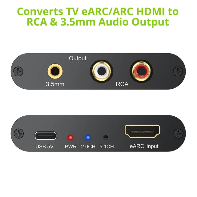 Alt view image 2 of 7 - LiNKFOR 192KHz HDMI eARC/ARC Audio Extractor, HDMI to RCA & 3.5mm Converter, Supports Simultaneous Output & TV Remote Volume Control (CEC), for Smart TV to Amplifier, Active Speaker, Headphone