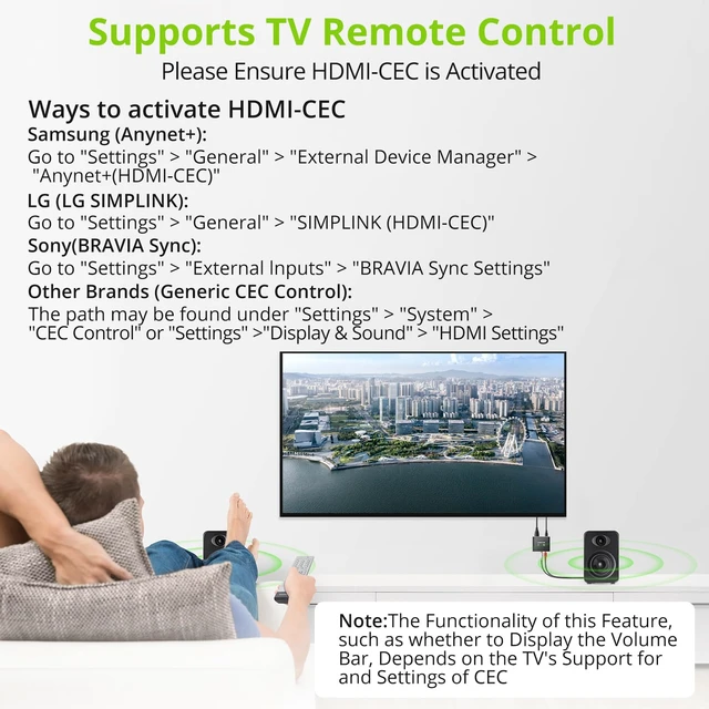 Alt view image 5 of 7 - LiNKFOR 192KHz HDMI eARC/ARC Audio Extractor, HDMI to RCA & 3.5mm Converter, Supports Simultaneous Output & TV Remote Volume Control (CEC), for Smart TV to Amplifier, Active Speaker, Headphone