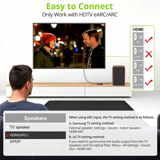 Alt view image 6 of 7 - LiNKFOR 192KHz HDMI eARC/ARC Audio Extractor, HDMI to RCA & 3.5mm Converter, Supports Simultaneous Output & TV Remote Volume Control (CEC), for Smart TV to Amplifier, Active Speaker, Headphone