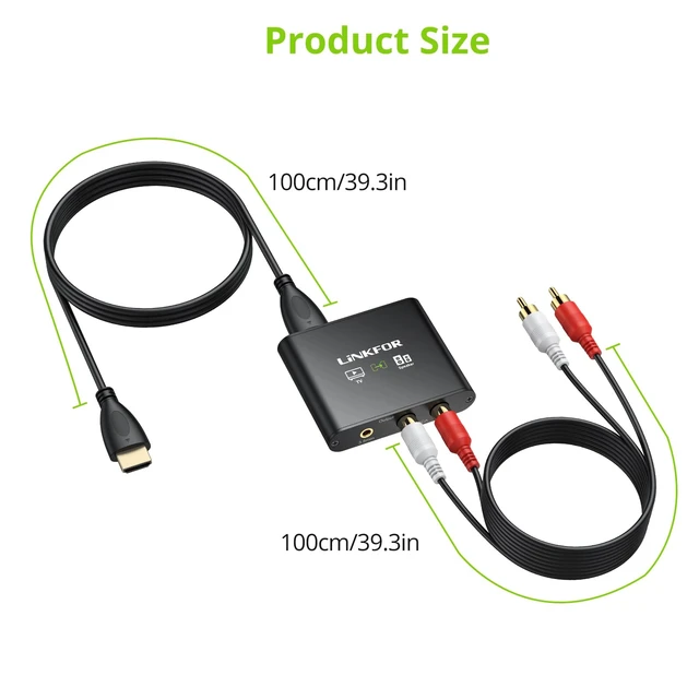 Alt view image 7 of 7 - LiNKFOR 192KHz HDMI eARC/ARC Audio Extractor, HDMI to RCA & 3.5mm Converter, Supports Simultaneous Output & TV Remote Volume Control (CEC), for Smart TV to Amplifier, Active Speaker, Headphone