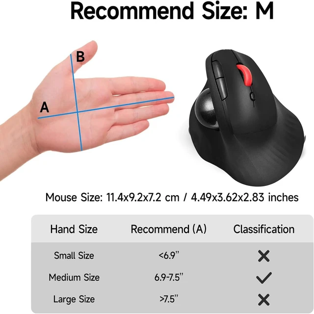 Alt view image 5 of 7 - Dual Mode Wireless Vertical Computer Trackball Mouse, Ergonomic Bluetooth Thumb-Control Mouse with Quiet Clicks Ergonomic Design Adjustable CPI ,Built-in 500mAh Battery Rechargeable for PC/Mac/Laptop