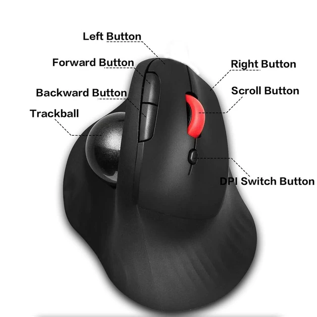 Alt view image 6 of 7 - Dual Mode Wireless Vertical Computer Trackball Mouse, Ergonomic Bluetooth Thumb-Control Mouse with Quiet Clicks Ergonomic Design Adjustable CPI ,Built-in 500mAh Battery Rechargeable for PC/Mac/Laptop