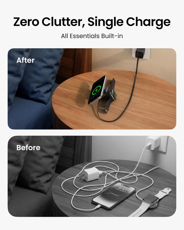 Alt view image 5 of 7 - VRURC Charger for Apple Watch, 3 in 1 Wireless Charging Station, Qi2.2 25W Foldable Travel Charger Dock with 45W Power Adapter for iPhone 17/16/15/14/13, AirPods - Black