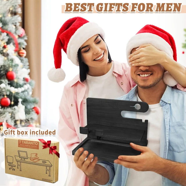 Alt view image 7 of 7 - T TARANTO Gifts for Men Wood Phone Docking Station for Men Nightstand Organizer Gifts for Dad Charging Station Cell Phone Stand Desk Organizer Gifts for Husband Boyfriend Brother Son (Black)