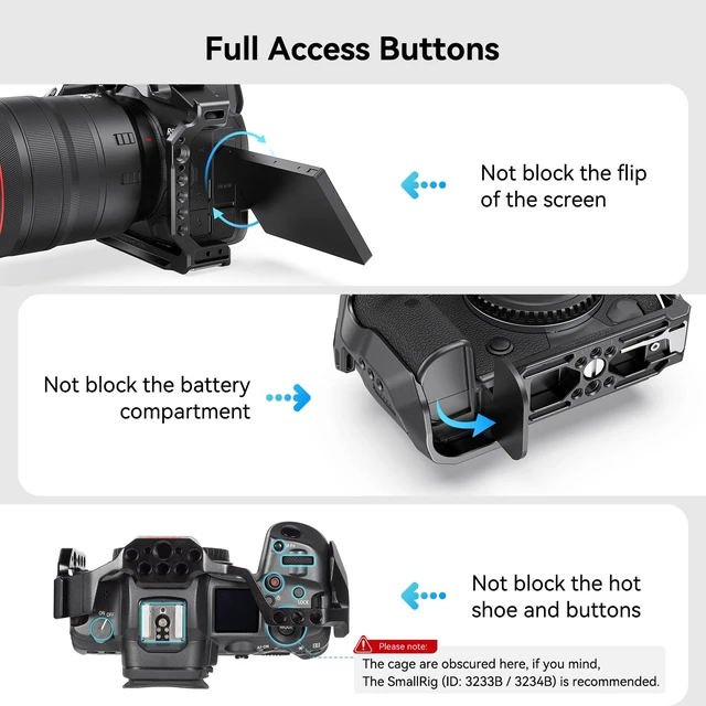 Alt view image 3 of 7 - SmallRig Camera Cage for Canon R5 / R6, with Quick Release Plate for Arca | Multiple 1/4"-20 and 3/8"-16 Threaded Holes